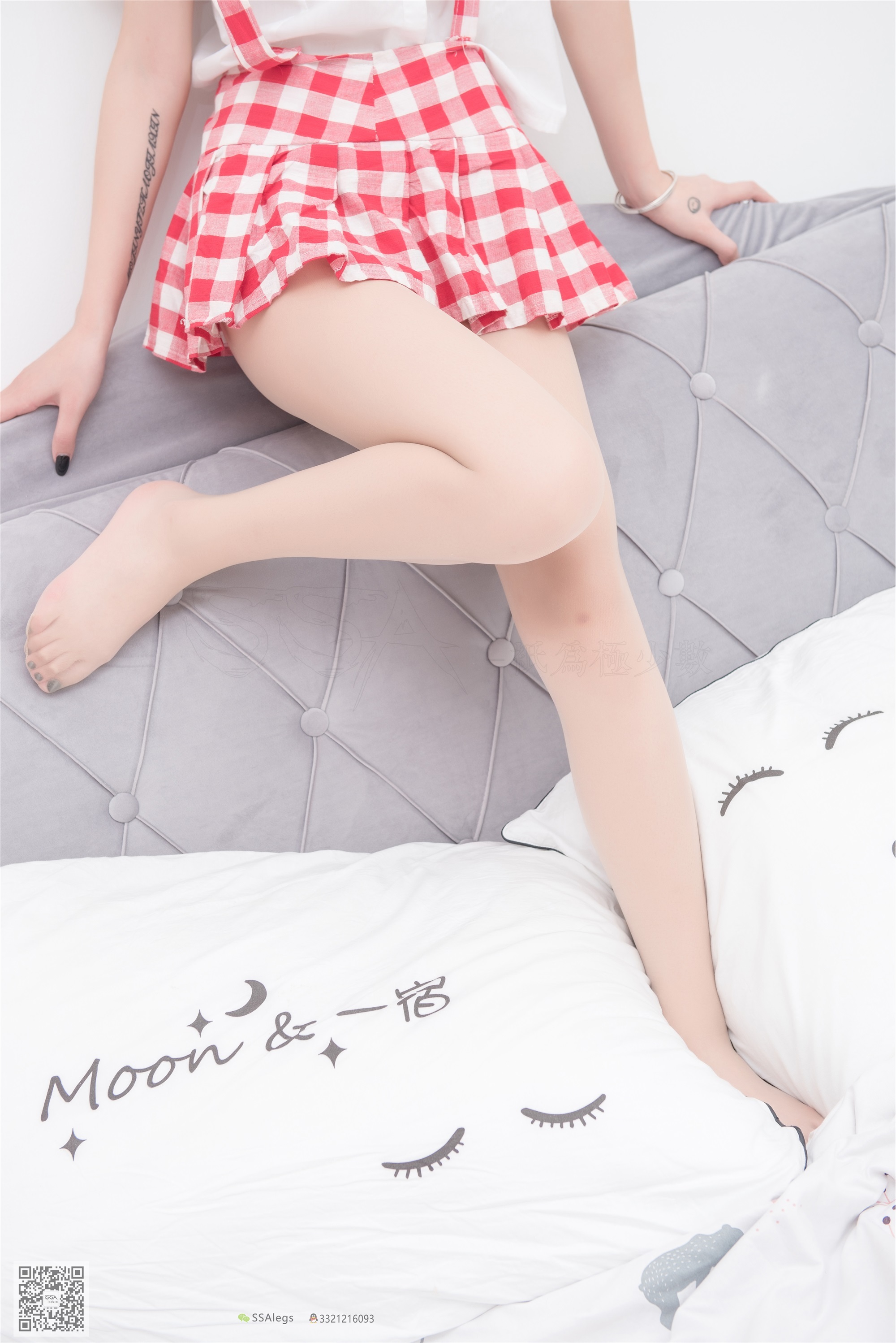 SSA丝社 NO.033 大大 红白格子齐臀超短裙肉丝